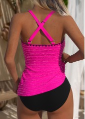 Hot Pink swimwear,Plain Color swimwear,ROTITA Jacquard Hot Pink Mid Waisted Tankini Set