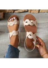 Beige shoes,Plain Color shoes,Beige Falt Open Toe PU Leather Sandals