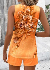 Orange tops,Floral tops,Plants tops,ROTITA Two Piece Floral Print Orange Sleeveless Top and Shorts