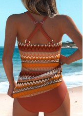 Orange swimwear,Terracotta swimwear,Striped swimwear,Geometric swimwear,ROTITA Criss Cross Orange Striped Mid Waisted Tankini Set