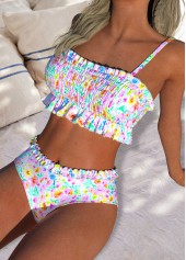 Light Pink swimwear,Ditsy Floral swimwear,ROTITA Smocked Light Pink Ditsy Floral Print Bikini Set