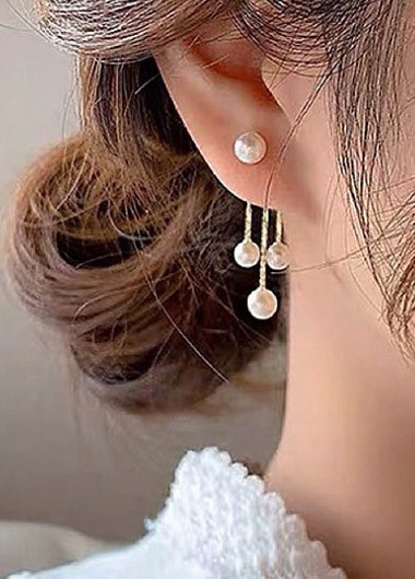 White jewelry,Geometric jewelry,Round White Pearl Detail Patchwork Earrings