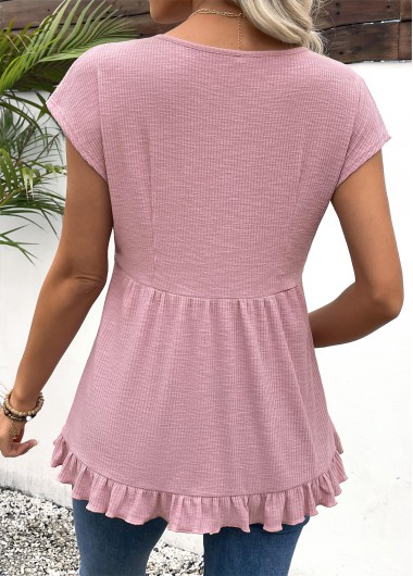 Pink tops,Plain Color tops,ROTITA Light Purple V Neck Short Sleeve T Shirt