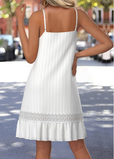 White dresses,Plain Color dresses,Everyday dresses,Casual dresses,ROTITA Embroidery White A Line V Neck Strappy Dress