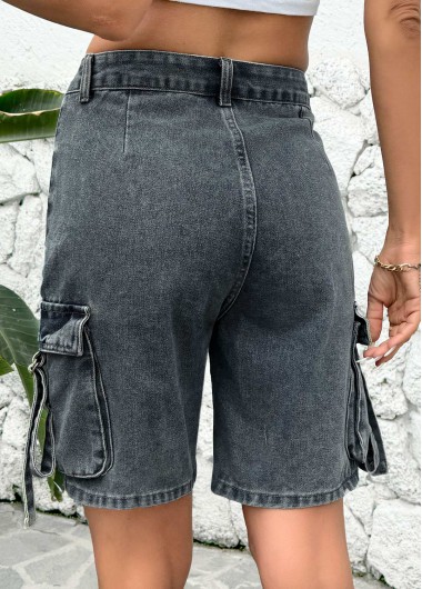Dark Grey Marl bottoms,Plain Color bottoms,Dark Grey Marl Button Fly High Waisted Denim Shorts
