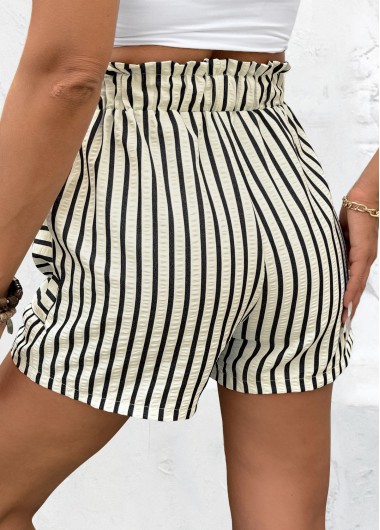 White bottoms,Striped bottoms,Geometric bottoms,Drawstring Striped White Elastic Waist High Waisted Shorts