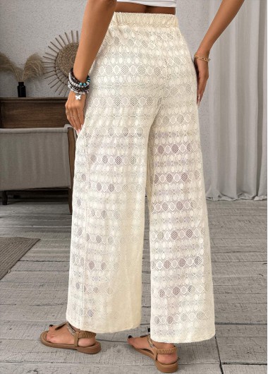 Beige bottoms,Plain Color bottoms,Wide Leg Beige Elastic Waist High Waisted Pants