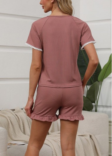 Dark Reddish Purple loungewear,Contrast Color loungewear,Dark Reddish Purple Round Neck Lounge Top and Shorts