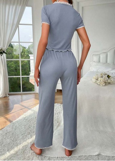 Dusty Blue loungewear,Contrast Color loungewear,Dusty Blue Round Neck Lounge Top and Pants