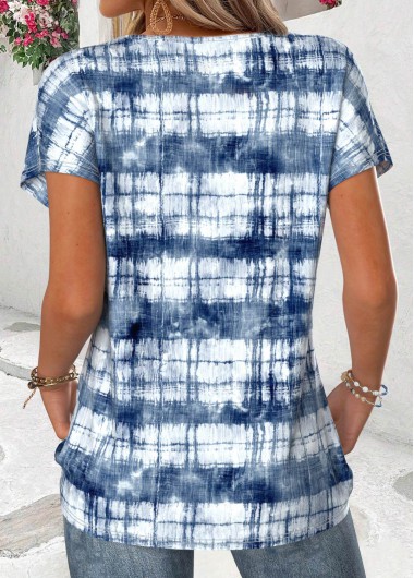 Dusty Blue tops,Tie Dye tops,ROTITA Cut Out Tie Dye Print Dusty Blue T Shirt