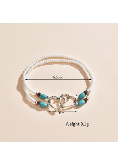 White jewelry,Heart jewelry,Heart White Beaded Alloy Layered Anklet