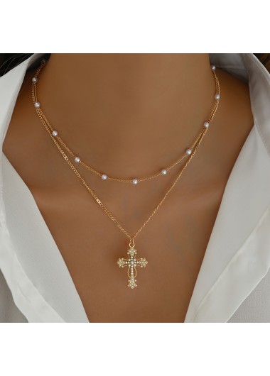 Golden jewelry,Cross Alloy Detail Golden Color Necklace