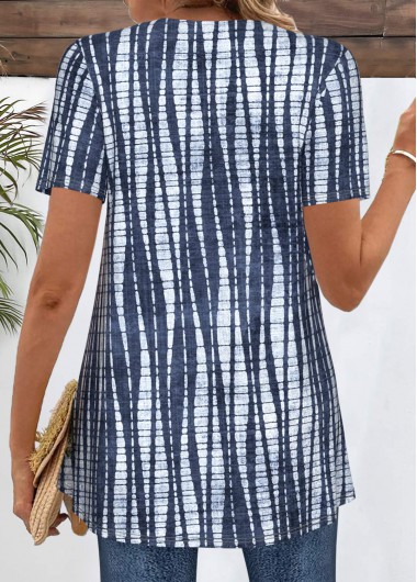 Navy tops,Tie Dye tops,ROTITA Plus Size Patchwork Navy Fake Two Piece Twinset