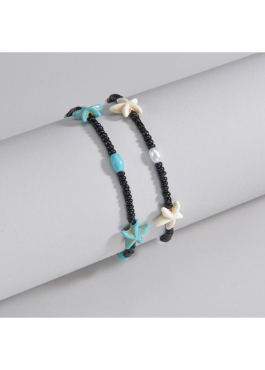 Black jewelry,Animal Print jewelry,Starfish Black Plastic Beaded Anklet Set