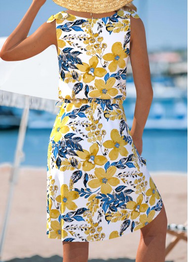 Multi Color dresses,Floral dresses,Plants dresses,Vacation dresses,Vacation dresses,ROTITA Floral Print Multi Color V Neck Sleeveless Dress