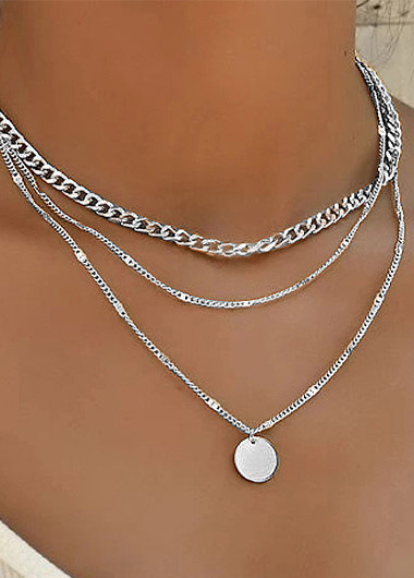 Silver jewelry,Other jewelry,Round Silver Layered Design Metal Necklace