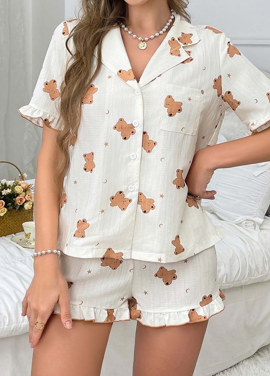 Beige loungewear,Animal Print loungewear,Animal Print Beige Short Sleeve Lounge Top and Shorts