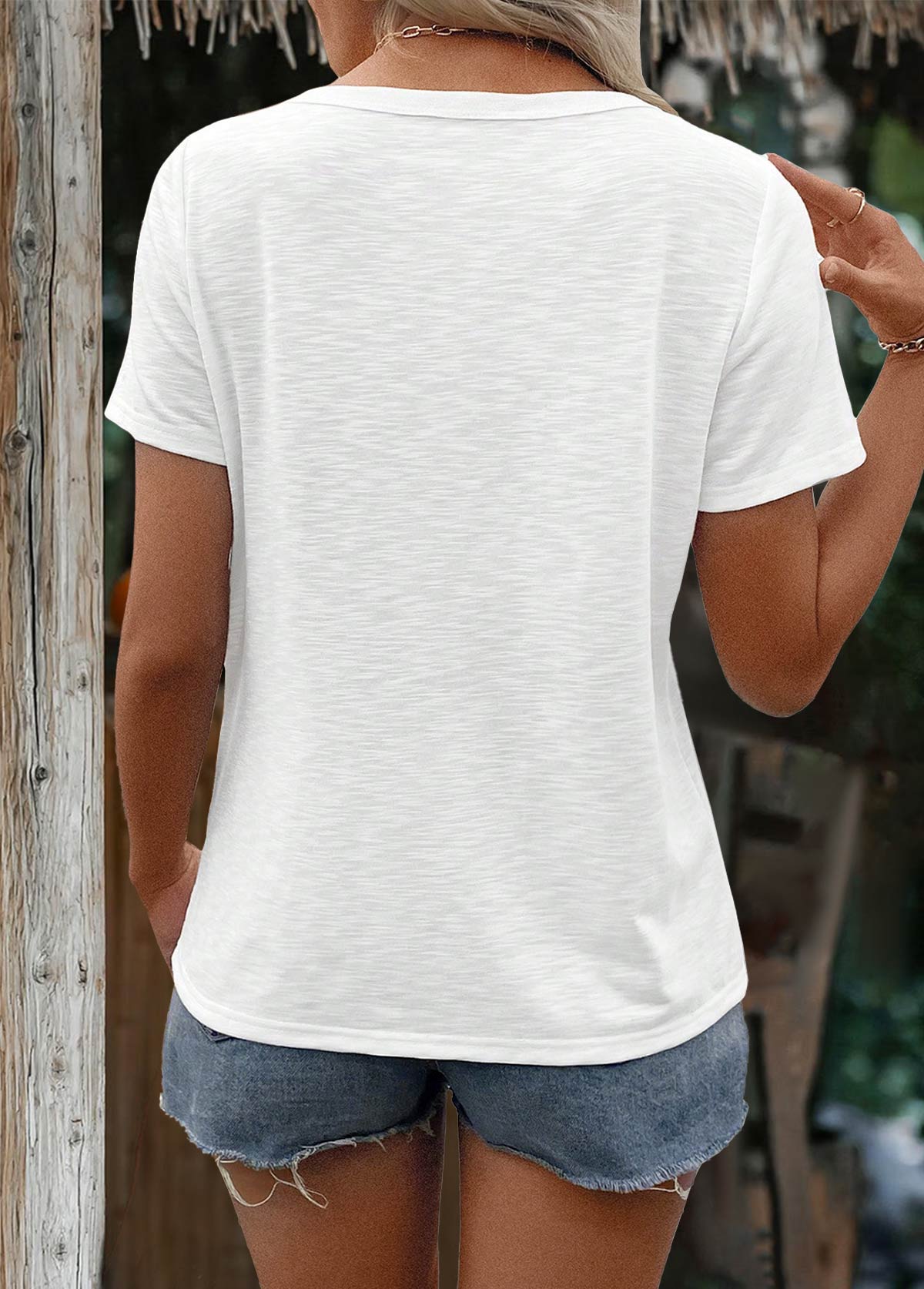 ROTITA White Round Neck Short Sleeve T Shirt