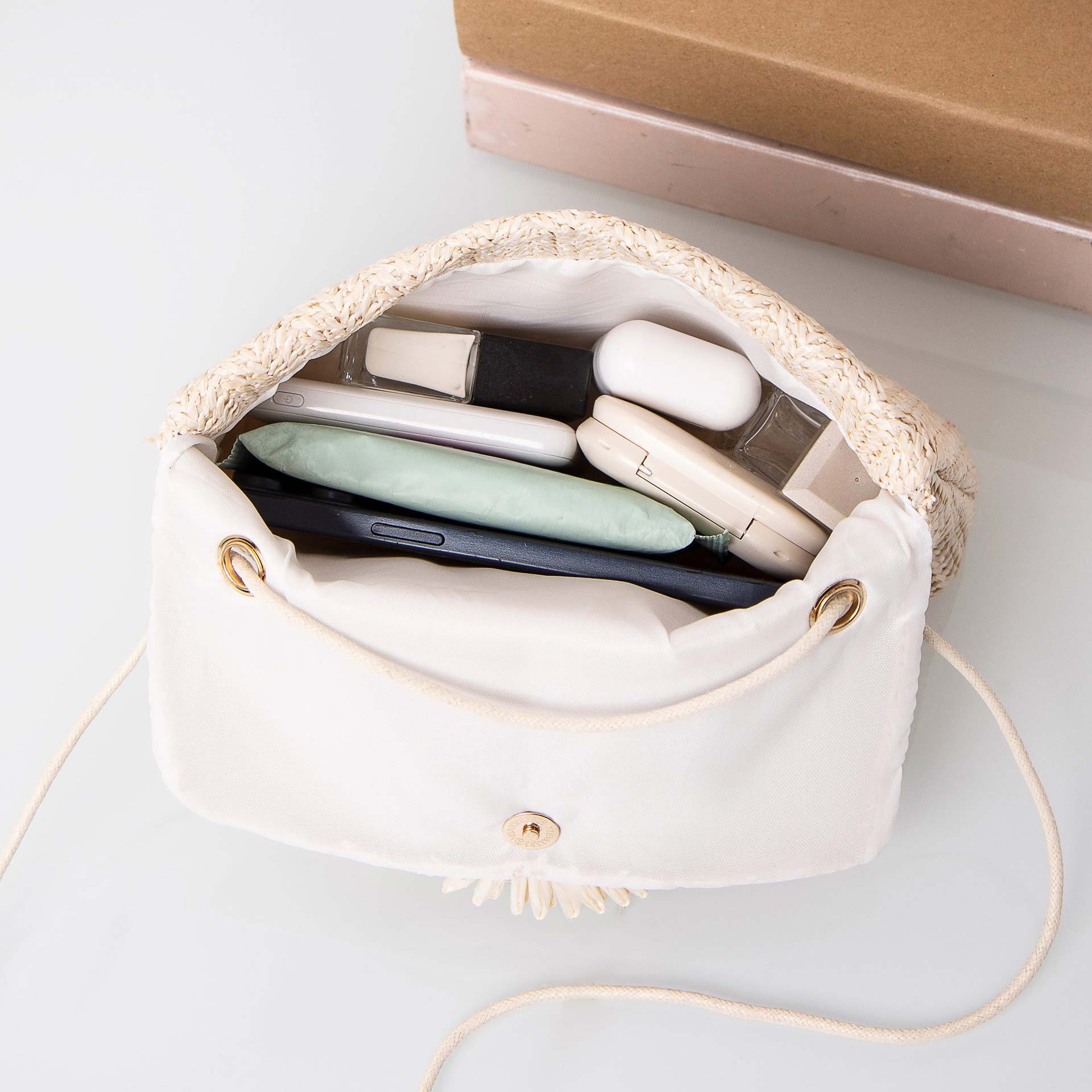 Beige accessories,Plants accessories,Sunflower Print Beige Flowers Hasp Shoulder Bag