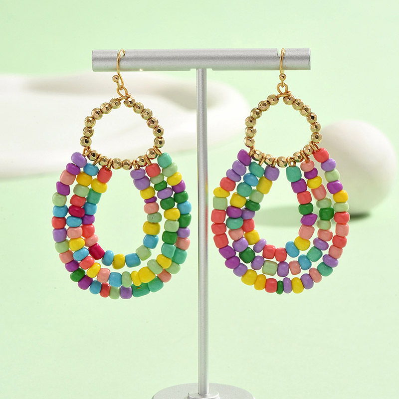 Multi Color jewelry,Other jewelry,Geometric Multi Color Beaded Alloy Earrings