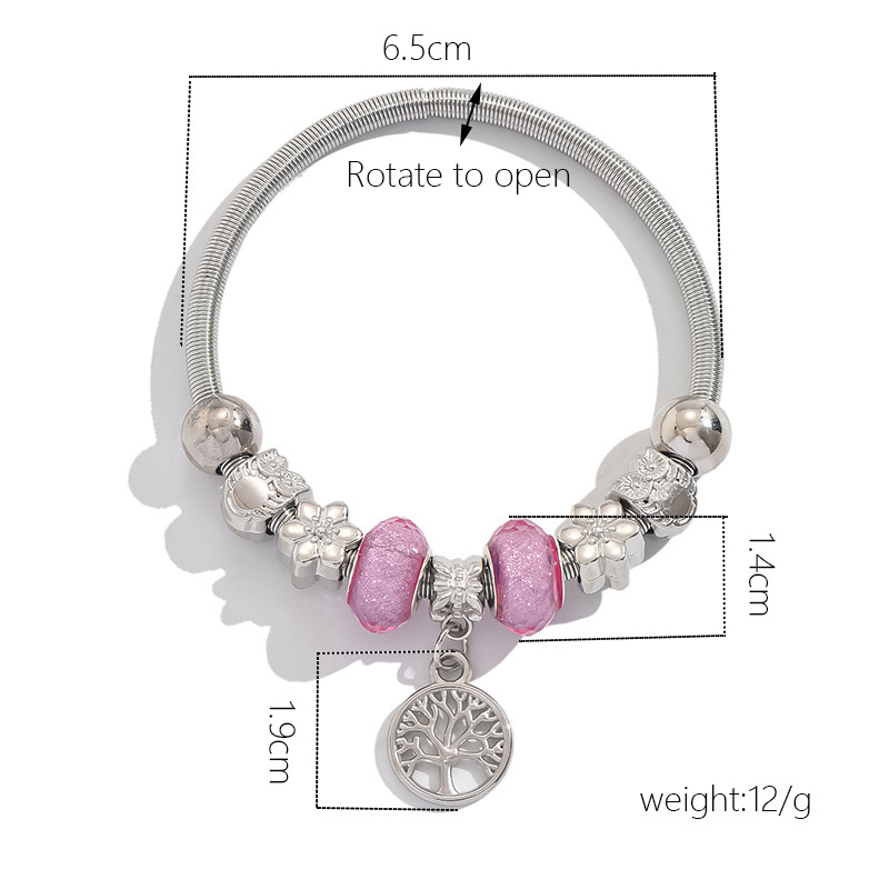 bracelet creux en acier inoxydable avec arbre argenté
