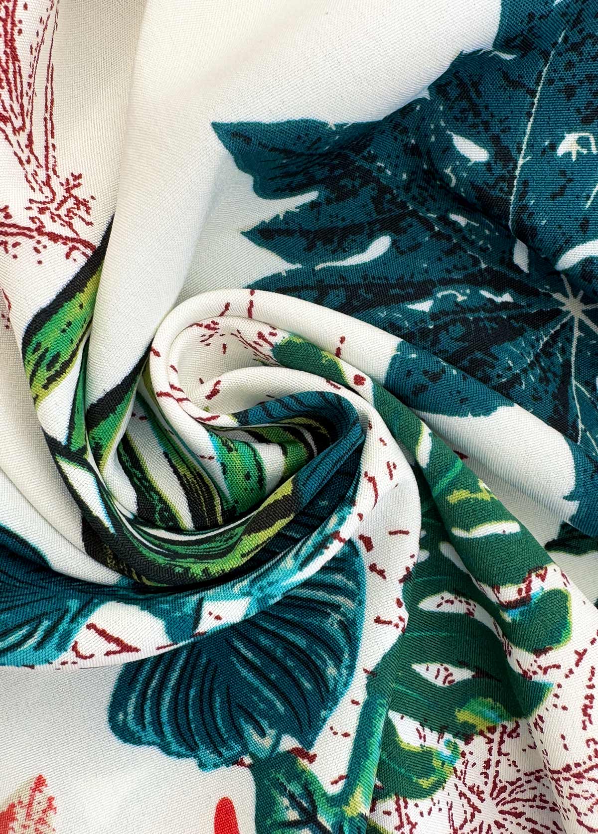 Blackish Green bottoms,Plants bottoms,Plants Print Blackish Green Wide Leg Elastic Waist Pants