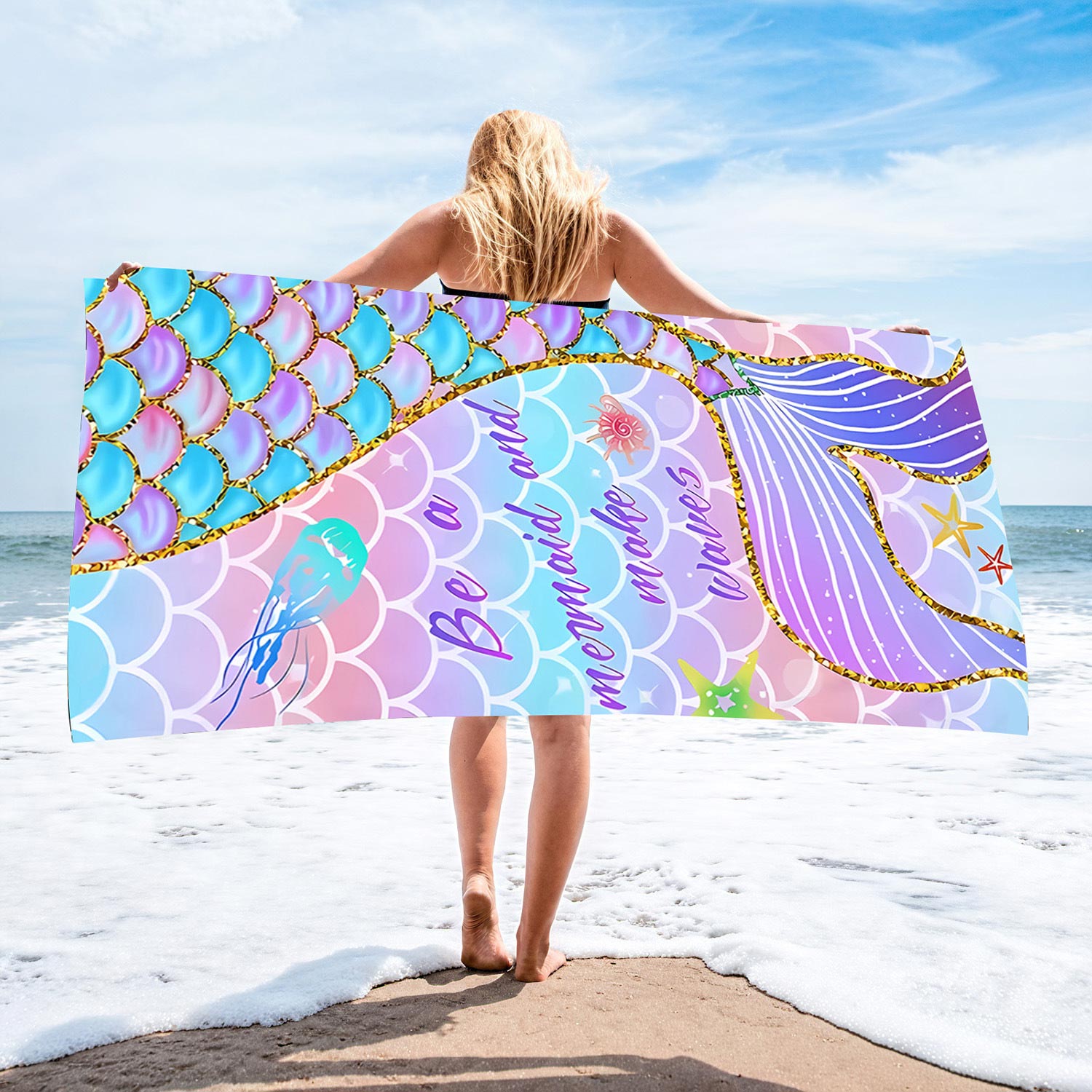 Marine Life Print Light Purple Beach Blanket