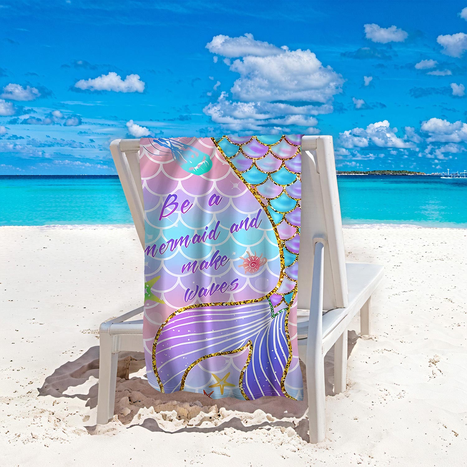 Marine Life Print Light Purple Beach Blanket