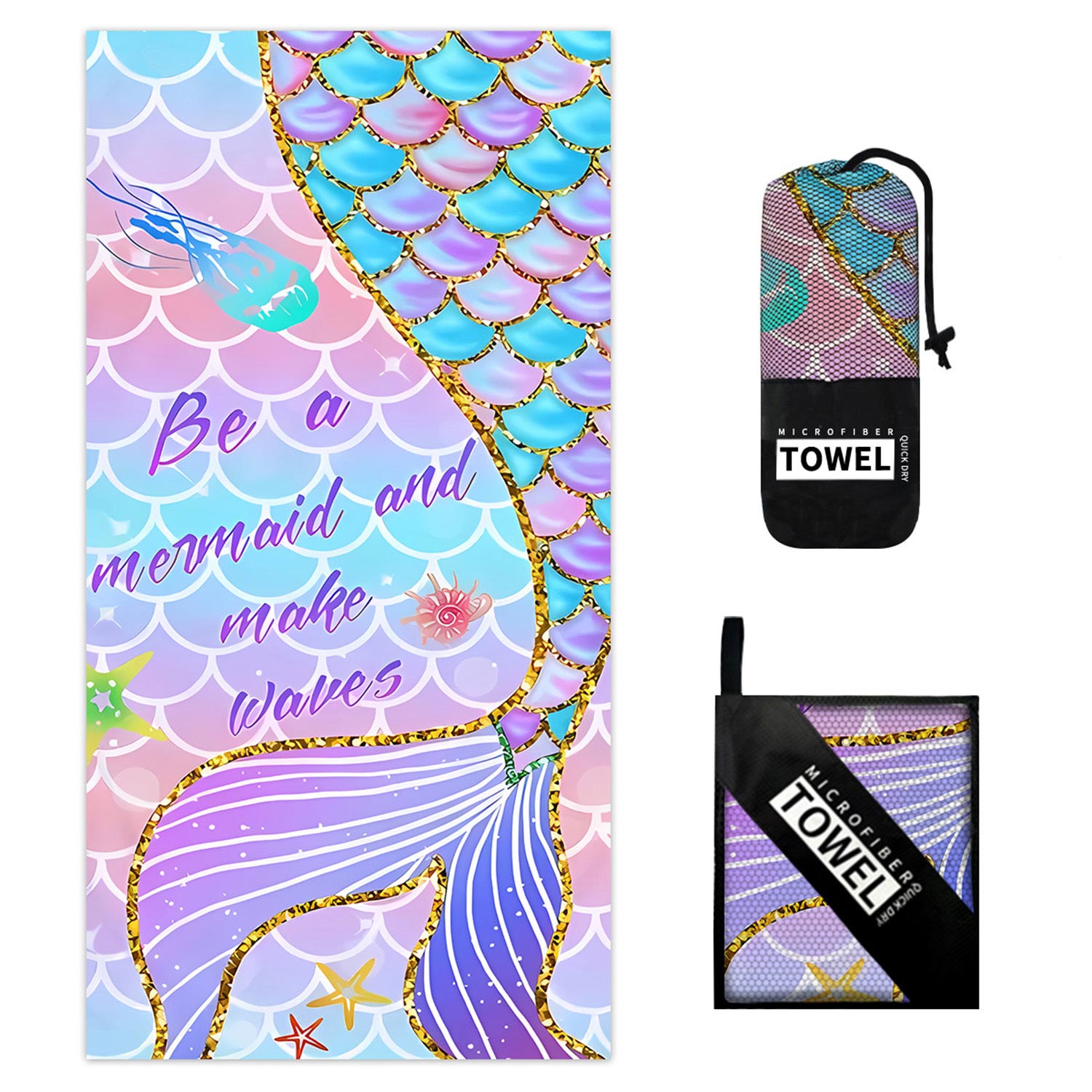 Marine Life Print Light Purple Beach Blanket