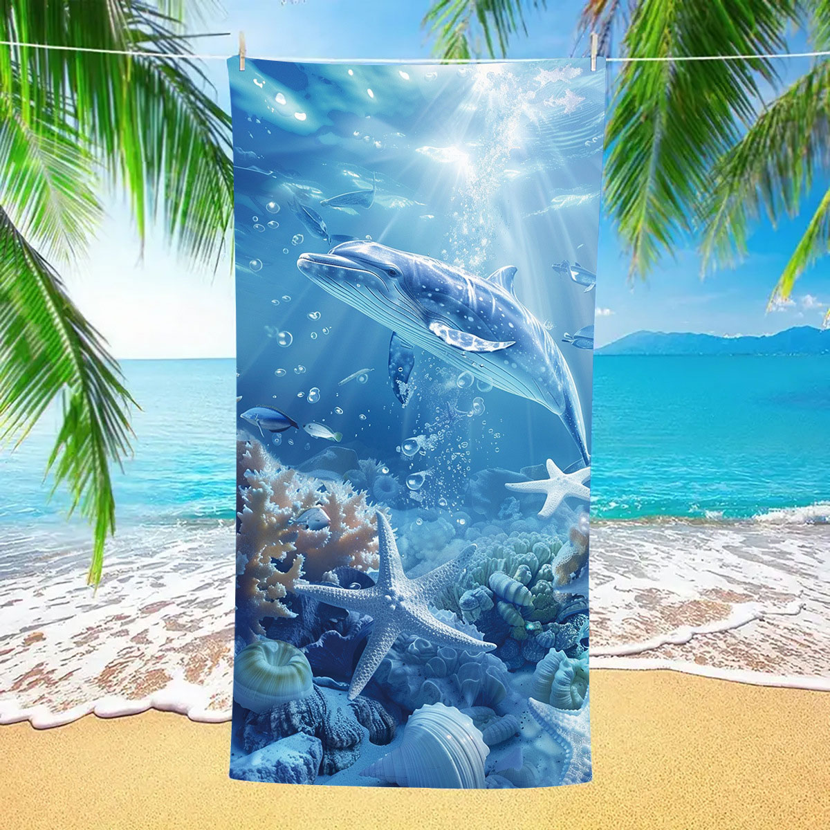 Neon Blue accessories,Animal Print accessories,Marine Life Print Neon Blue Beach Blanket