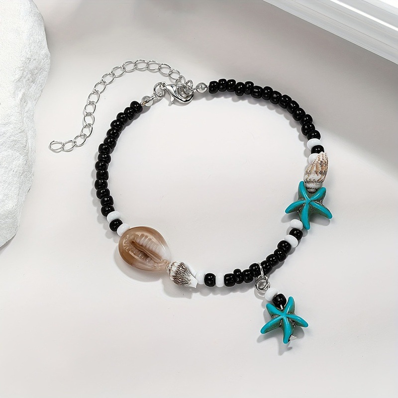 Bracelet de cheville en alliage de coquillages de couleur noire
