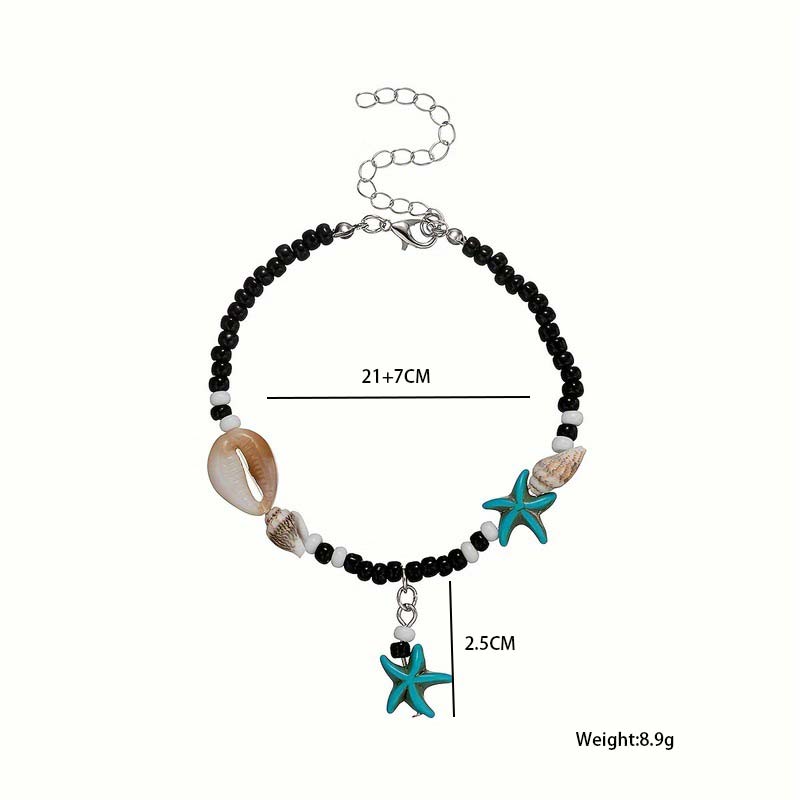 Bracelet de cheville en alliage de coquillages de couleur noire