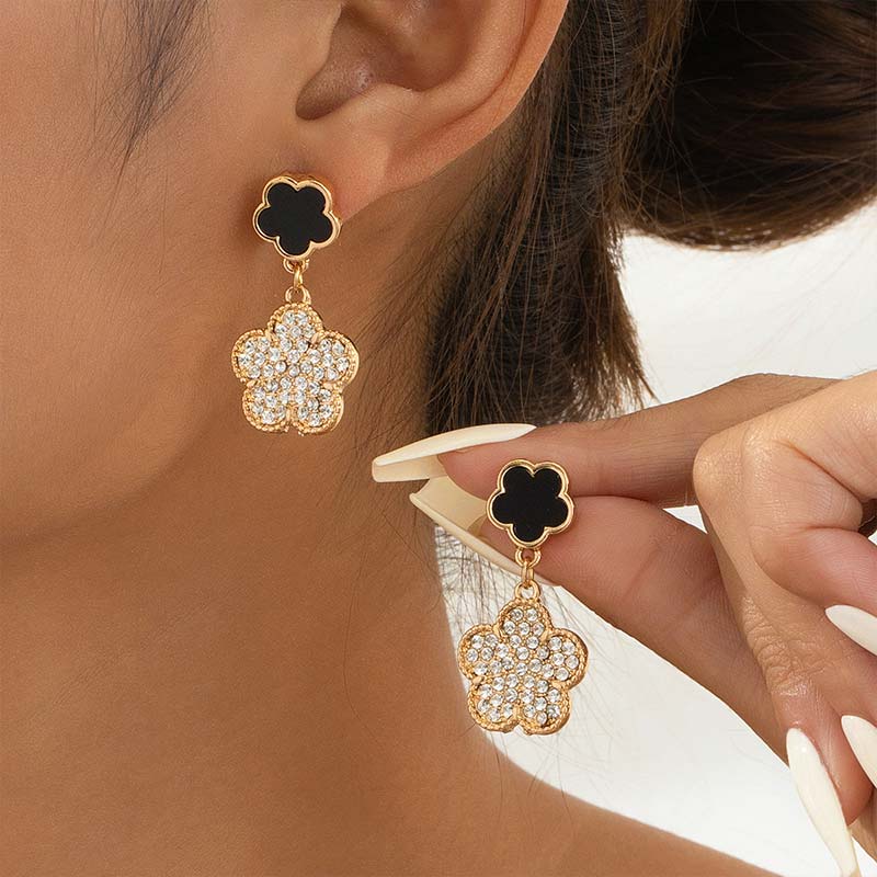Golden jewelry,Golden Color Alloy Detail Rhinestone Earrings