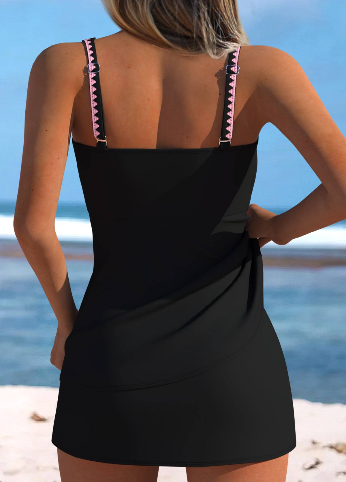 Light Pink swimwear,Contrast Color swimwear,ROTITA Jacquard Light Pink Mid Waisted Tankini Set