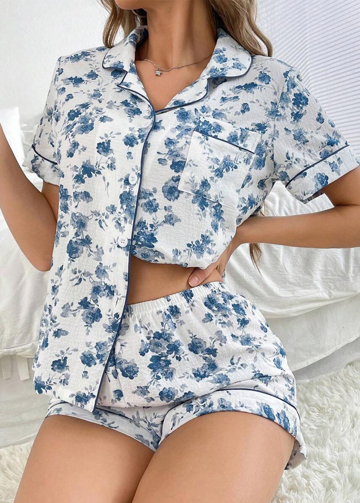 Peacock Blue loungewear,Floral loungewear,Plants loungewear,Floral Print Peacock Blue Lounge Top and Shorts