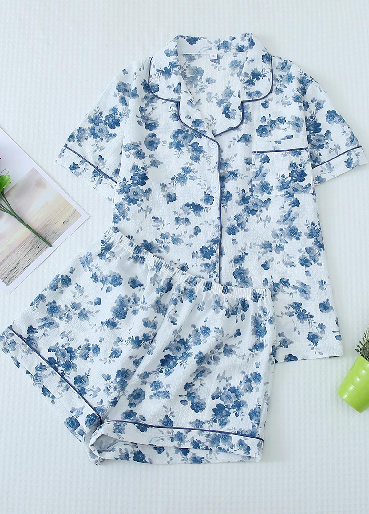 Peacock Blue loungewear,Floral loungewear,Plants loungewear,Floral Print Peacock Blue Lounge Top and Shorts