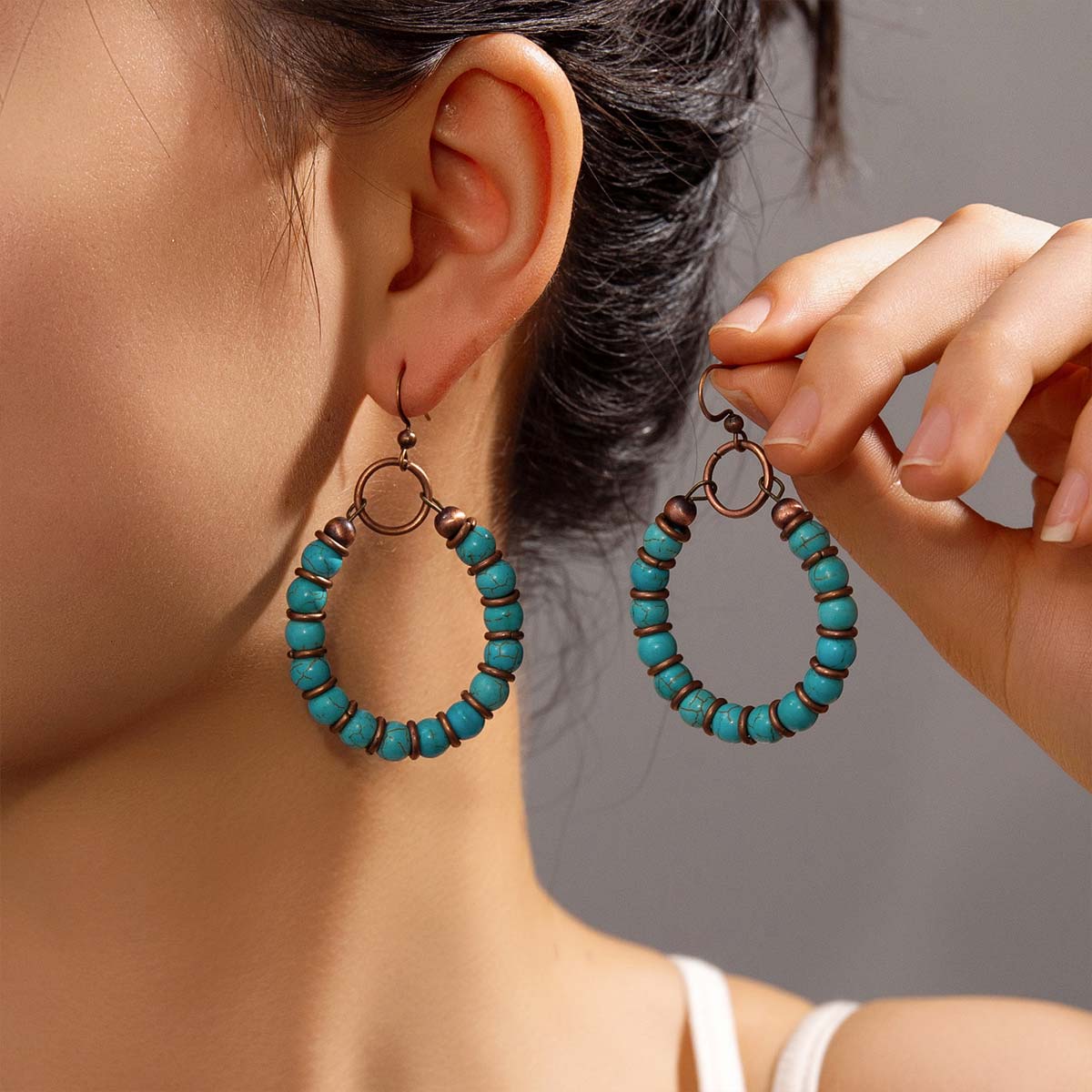 Mint Green jewelry,Marble jewelry,Teardrop Design Mint Green Beaded Earrings