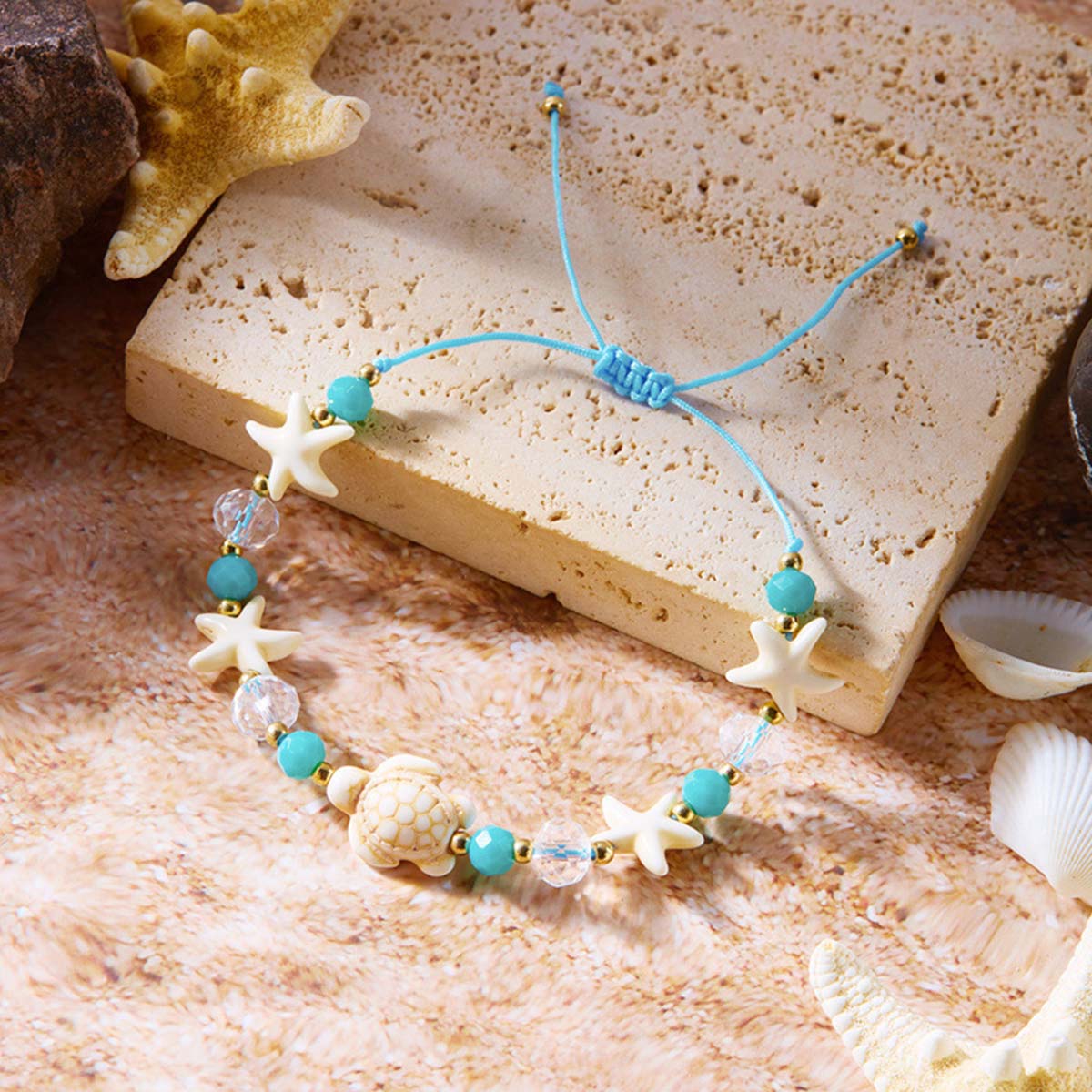Sky Blue jewelry,Animal Print jewelry,Turtle Sky Blue Starfish Beaded Bracelet