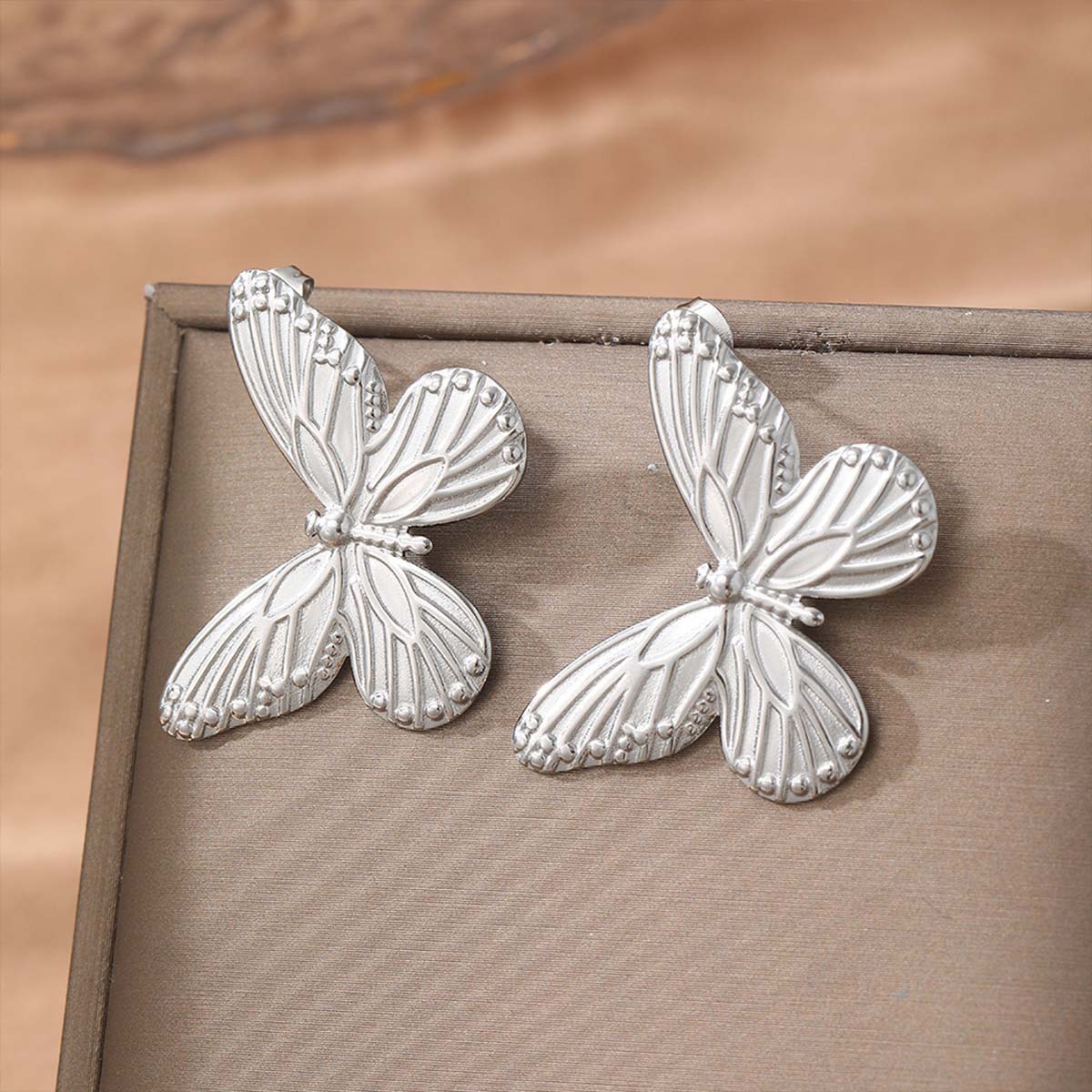 boucles d'oreilles papillon en acier inoxydable argenté et animal