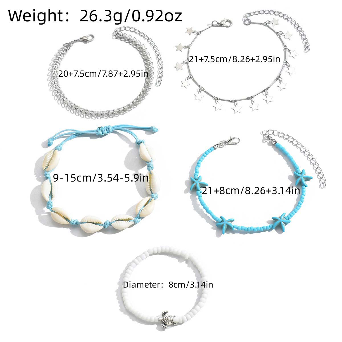 Sky Blue jewelry,Shell Sky Blue Seed Beads Anklets