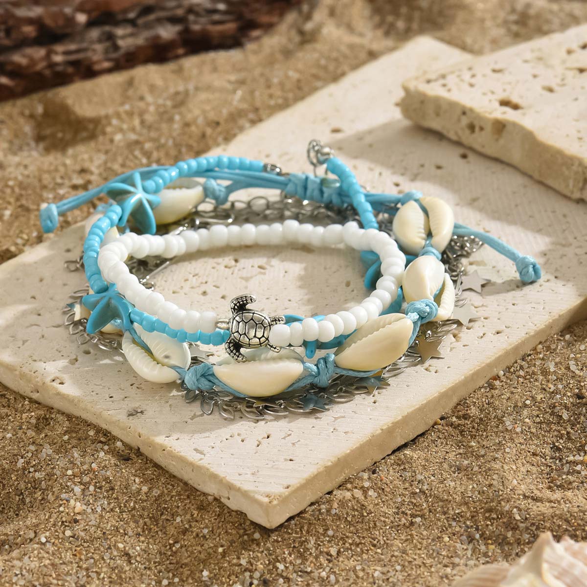 Sky Blue jewelry,Shell Sky Blue Seed Beads Anklets