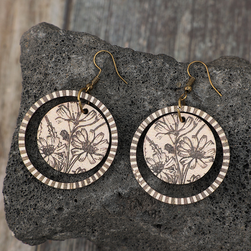 Round Light Coffee Color Wood Earrings