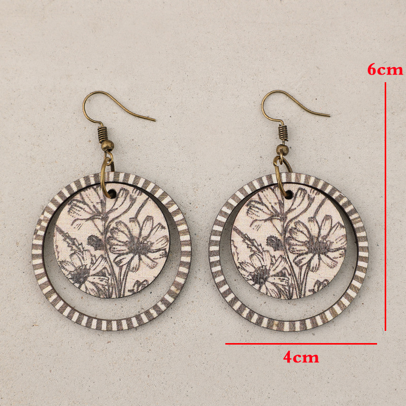 Round Light Coffee Color Wood Earrings