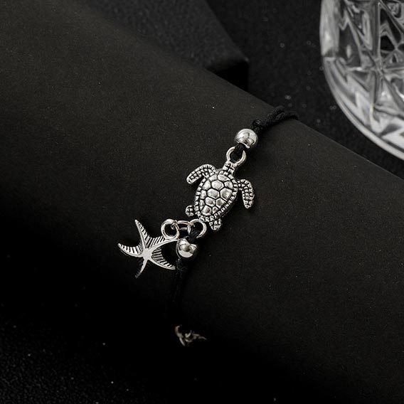 Black jewelry,Animal Print jewelry,Turtle Design Black Alloy Starfish Anklet