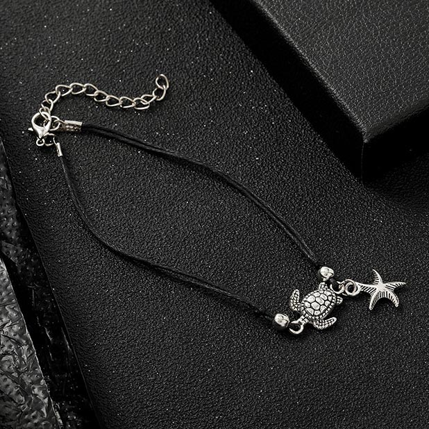 Black jewelry,Animal Print jewelry,Turtle Design Black Alloy Starfish Anklet