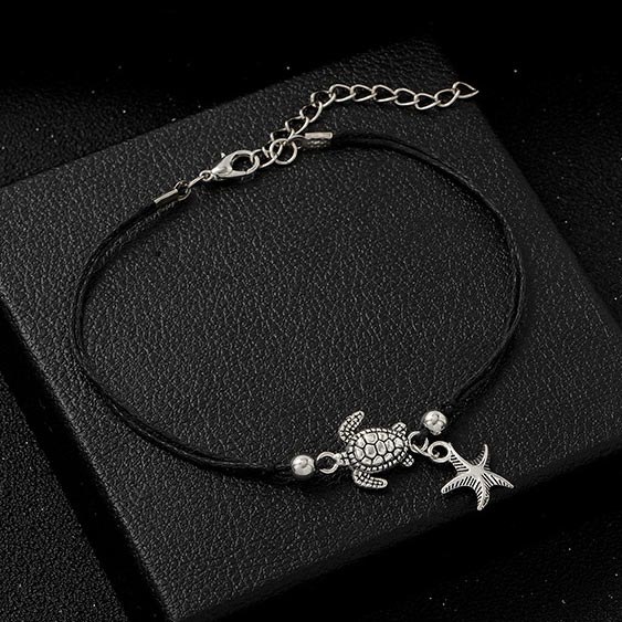 Black jewelry,Animal Print jewelry,Turtle Design Black Alloy Starfish Anklet
