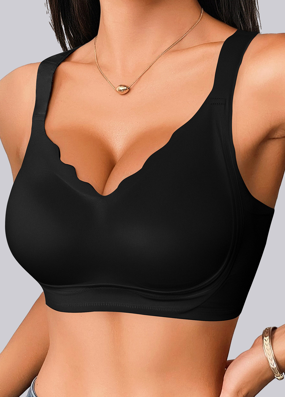 Black intimates,Plain Color intimates,Push Up Black V Neck Bra