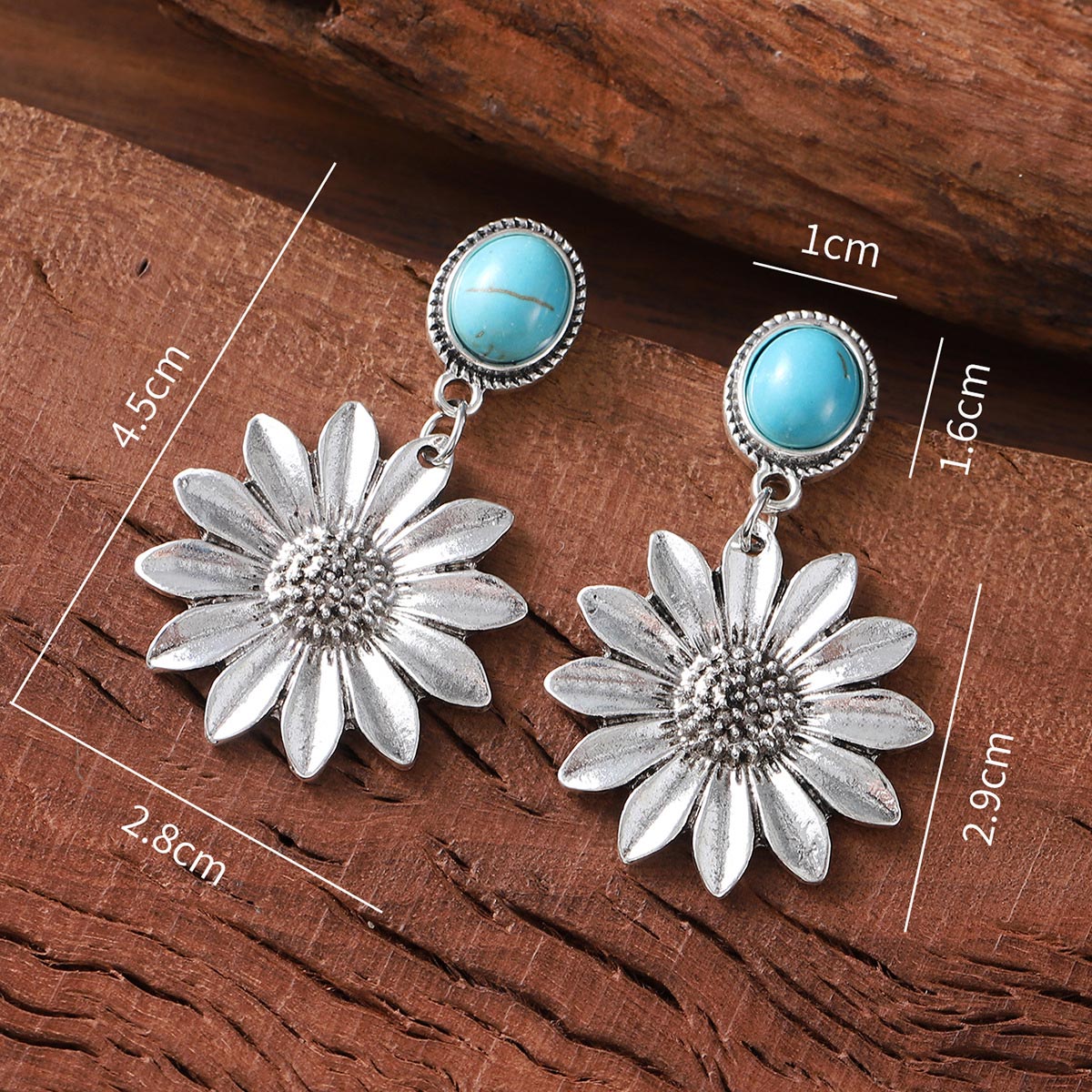 Silver jewelry,Silver Sunflower Design Bohemian Alloy Earrings