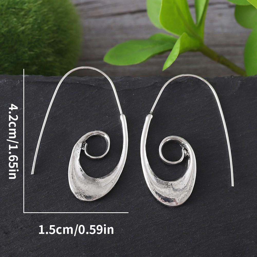 Silver jewelry,Geometric jewelry,Silver Alloy Geometric Spiral Design Earrings
