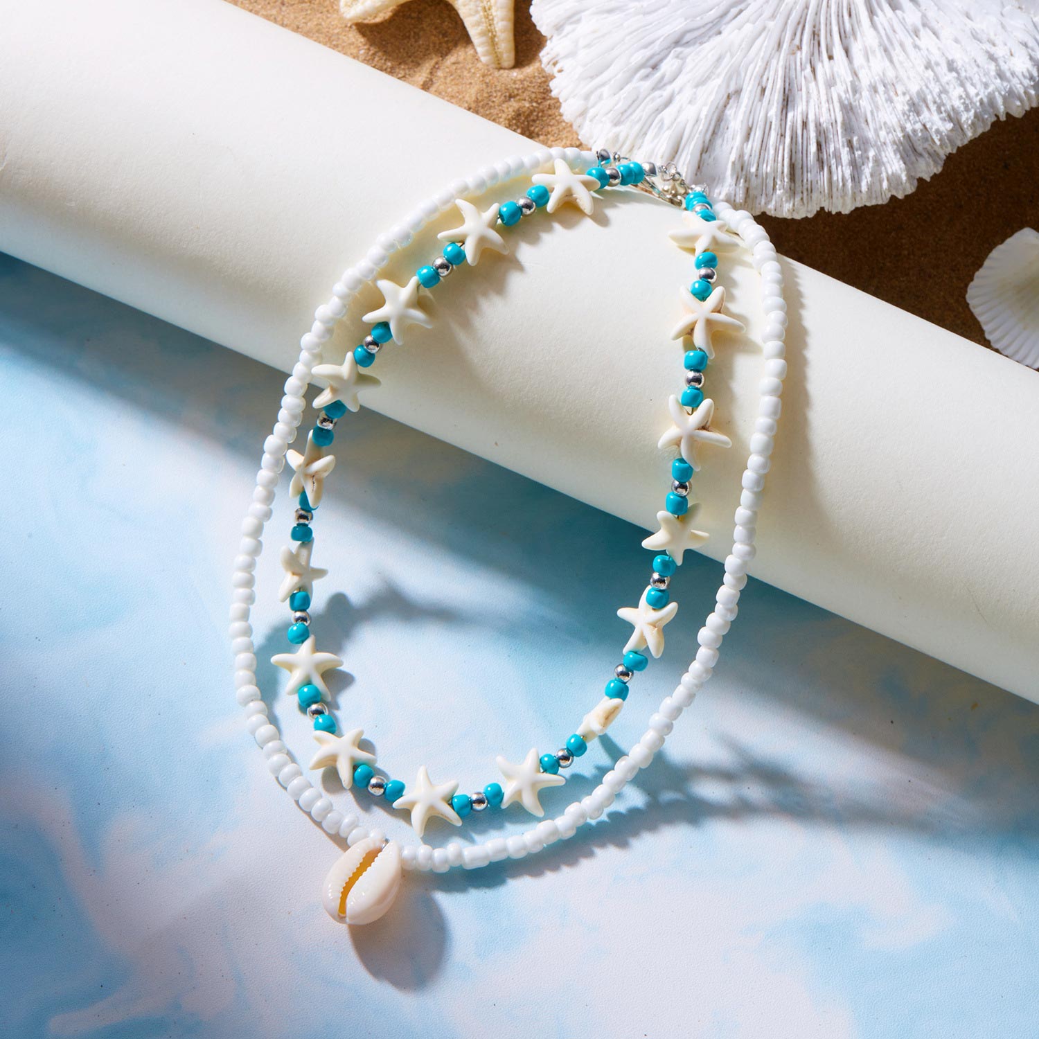 Mint Green jewelry,Shell Mint Green Seed Beads Necklace